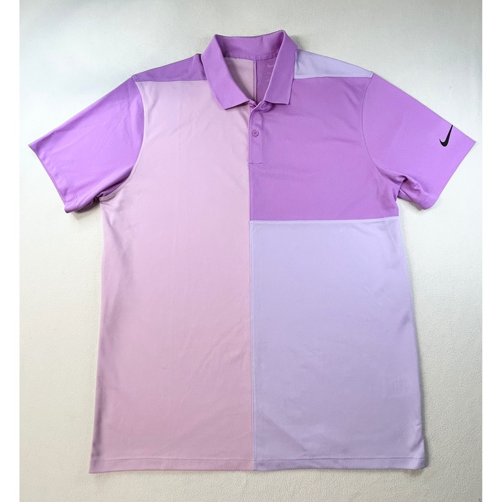 Nike Dri-FIT Mens Purple Colorblock Golf Polo Shirt Lrg Short Sleeve Performance